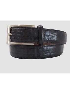 Brighton Black Embossed Textured Lizard Print Leather Belt Silver Buckle Mens 34